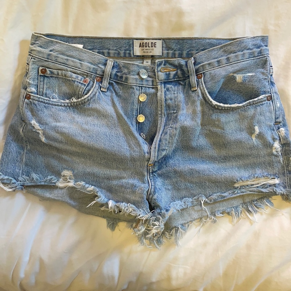 AGOLDE high waisted distressed shorts size 28